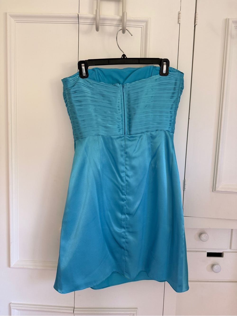 Bari Jay Strapless Bright Turquoise Satin Dress